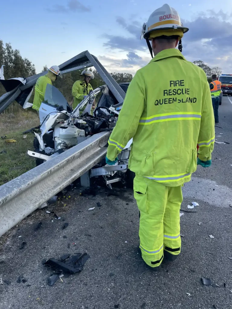 Maroochydore Towing recovering a damaged Tesla after a guard rail accident on the Sunshine Coast.